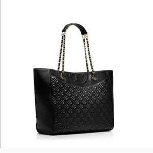 Tory Burch Luxurious Black Quilted Leather Fleming Tote